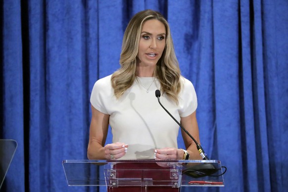 Lara Trump, the newly-elected co-chair of the Republican National Committee, gives an address during the general session of the RNC Spring Meeting Friday, March 8, 2024, in Houston. (AP Photo/Michael  ...