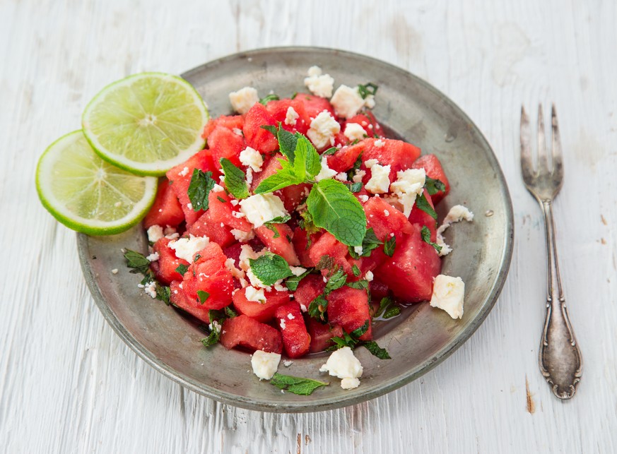 feta wassermelonen salat minze essen food vegetarisch