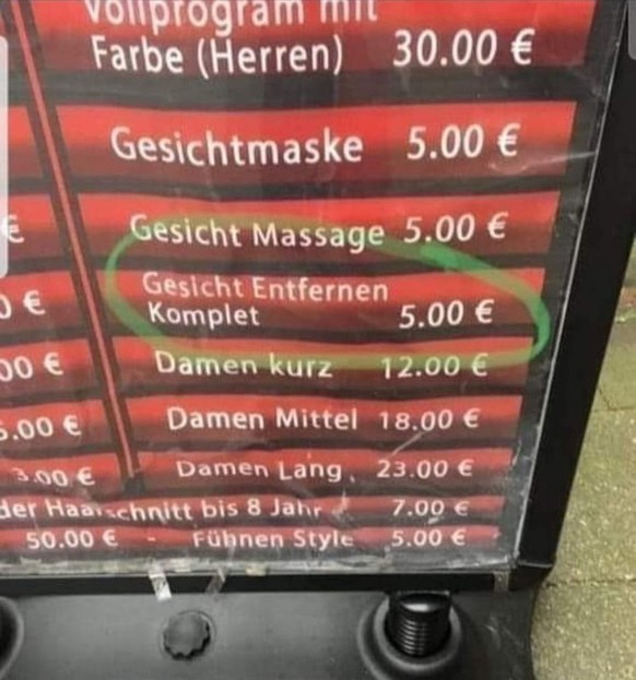 Faildienstag: Falsche Preisliste mit Gesicht entfernen