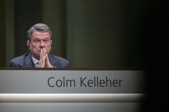 Colm Kelleher, Praesident des Verwaltungsrates der Schweizer Bank UBS, waehrend der Generalversammlung der UBS Group AG in Basel, am Mittwoch, 24. April 2024. (KEYSTONE/Georgios Kefalas) .