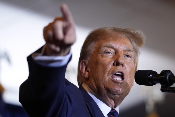 Republican presidential candidate, former President Donald Trump, speaks at an evening primary party in Nashua, NH, Tuesday, Jan. 23, 2024. (AP Photo/Matt Rourke)