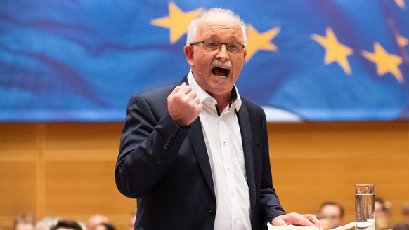 epa07219239 Udo Bullmann speaks at the delegates&#039; conference of the Social Democratic Party (SPD) at the Willy Brandt House in Berlin, Germany, 09 December 2018. Bullmann is to become the SPD&#03 ...