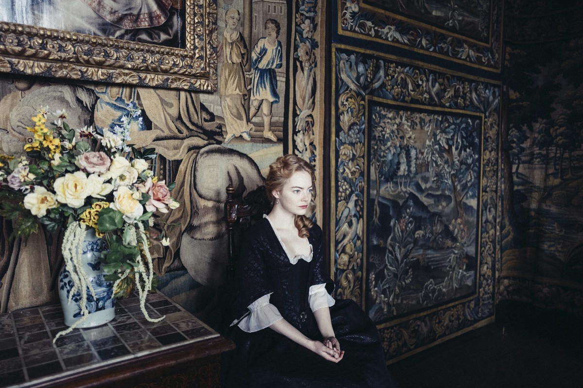 This image released by Fox Searchlight Pictures shows Emma Stone from the film "The Favourite," which will be featured on the opening night of the 56th New York Film Festival in New York. Th ...