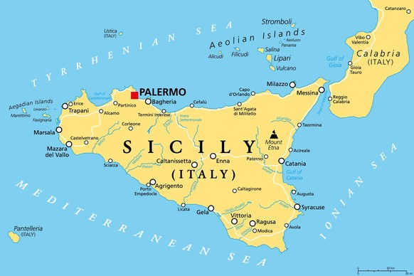 Süditalien mit der Insel Sizilien als Karte.