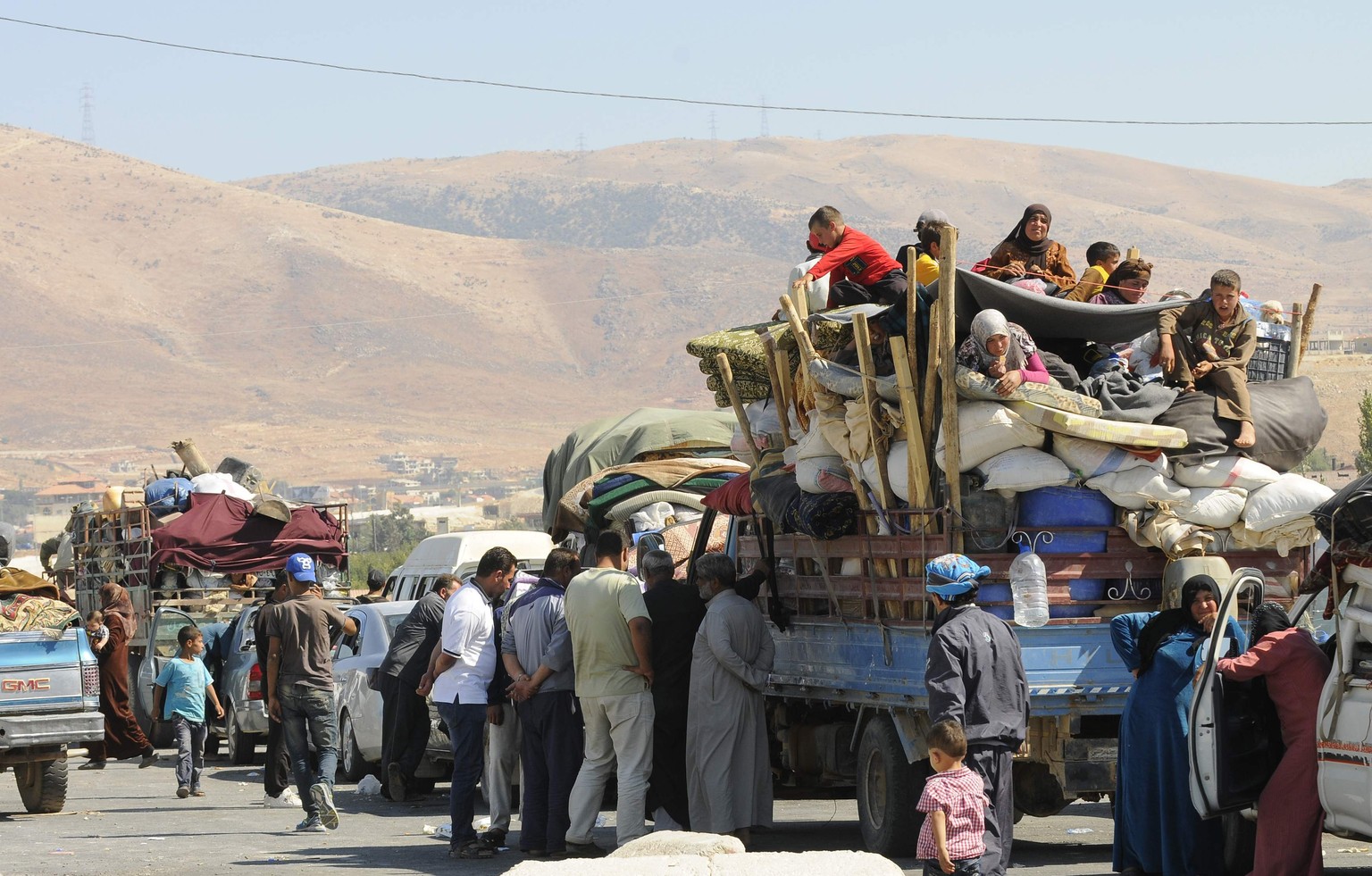 Syrische Flüchtlinge&nbsp;an der Grenze zum Libanon.