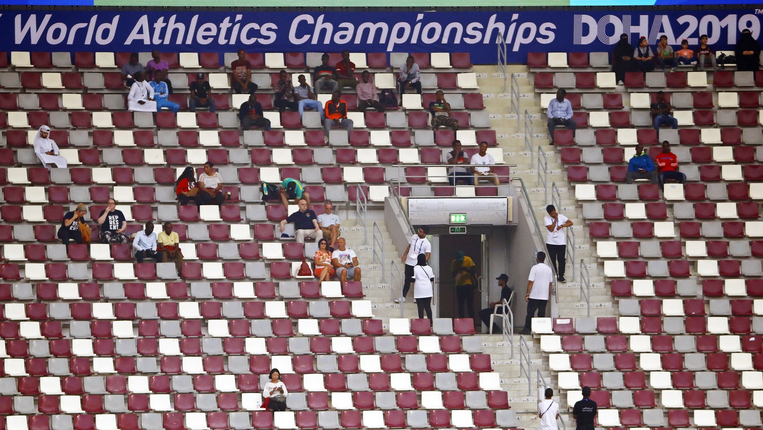 epa07882384 General view of empty seats during the IAAF World Athletics Championships 2019 at the Khalifa Stadium in Doha, Qatar, 30 September 2019. EPA/DIEGO AZUBEL