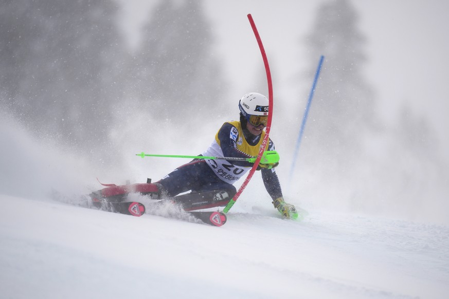 Norway&#039;s Alexander Steen Olsen competes during a men&#039;s World Cup slalom skiing race, Sunday, Feb. 26, 2023, in Olympic Valley, Calif. (AP Photo/John Locher)