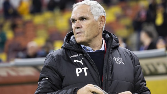 Pierluigi Tami, Director of Swiss Football Federation SFV, looks on prior to the UEFA Euro 2024 qualifying group I soccer match between Romania and Switzerland at the National Arena stadium in Buchare ...