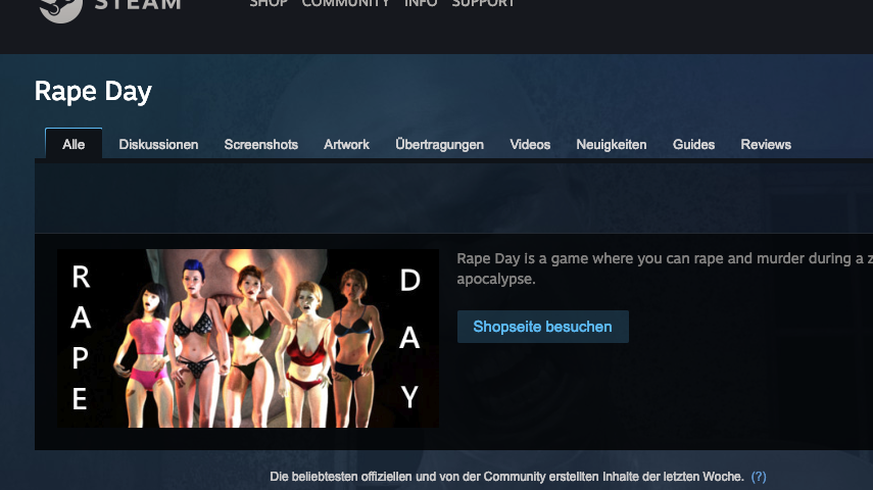 Im Netz und auf der Gamingplattform Steam stösst das Spiel «Rape Day» auf harsche Kritik.