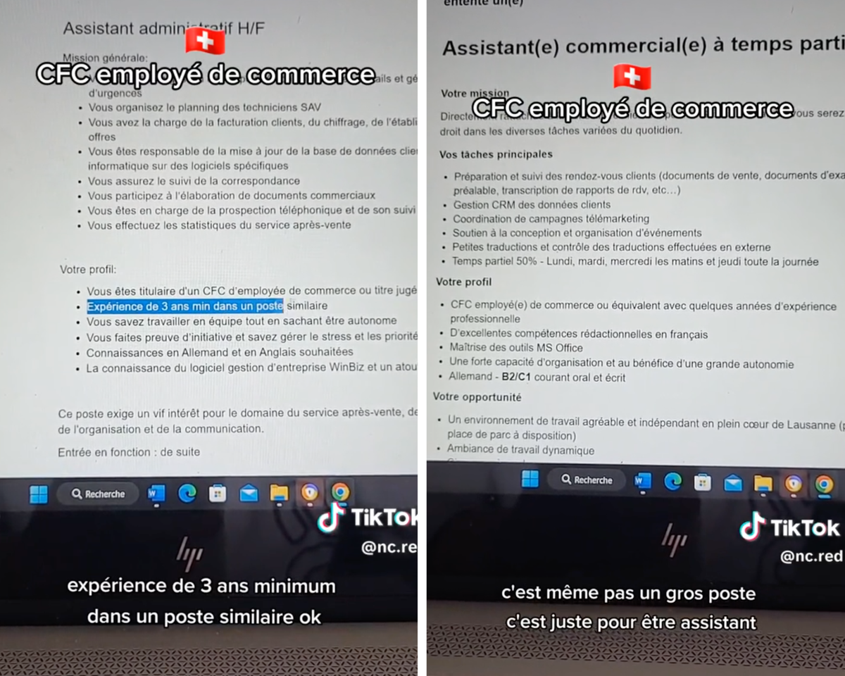 Capture d'écran: les annonces privilégient souvent des profils expérimentés.