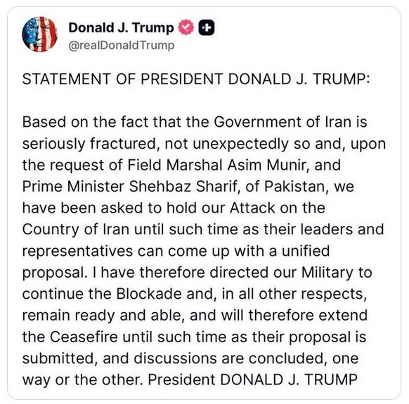 Trump auf Truth Social, 21.4.2026