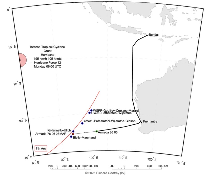 Von Richard Godfrey veröffentlichte Grafik zur neuen Suche nach MH370 im Indischen Ozean (2025).