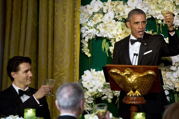 Auf den Stanley Cup? US-Präsident Barack Obama und Kanadas Premier beim Staatsbankett.