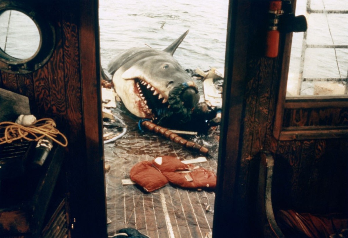 A shark eating Robert Shaw in scene from the classic 1974 Steven Spielberg movie 'Jaws'. (Photo by Screen Archives/Getty Images)
