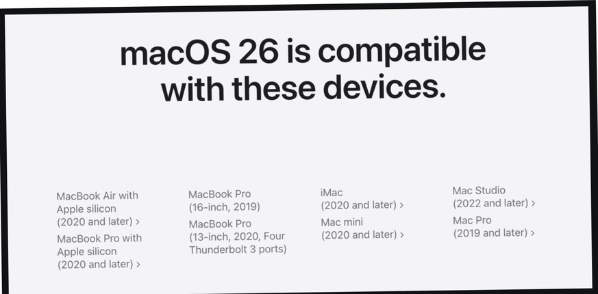 Die Kompatibilitätsliste für macOS 26 Tahoe