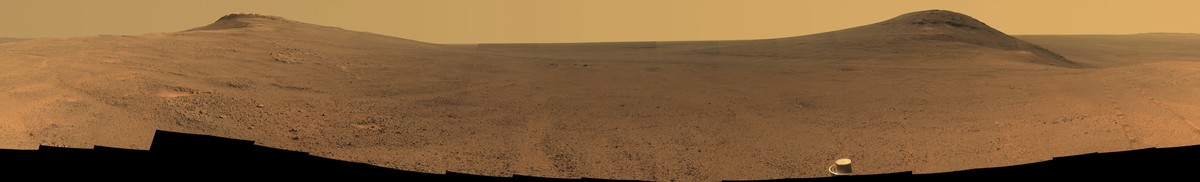 This composite image made from June 7-19, 2017 photos shows the scene from NASA's Opportunity rover outside Endeavor Crater on the planet Mars. Flight controllers have been on the alert for a mes ...