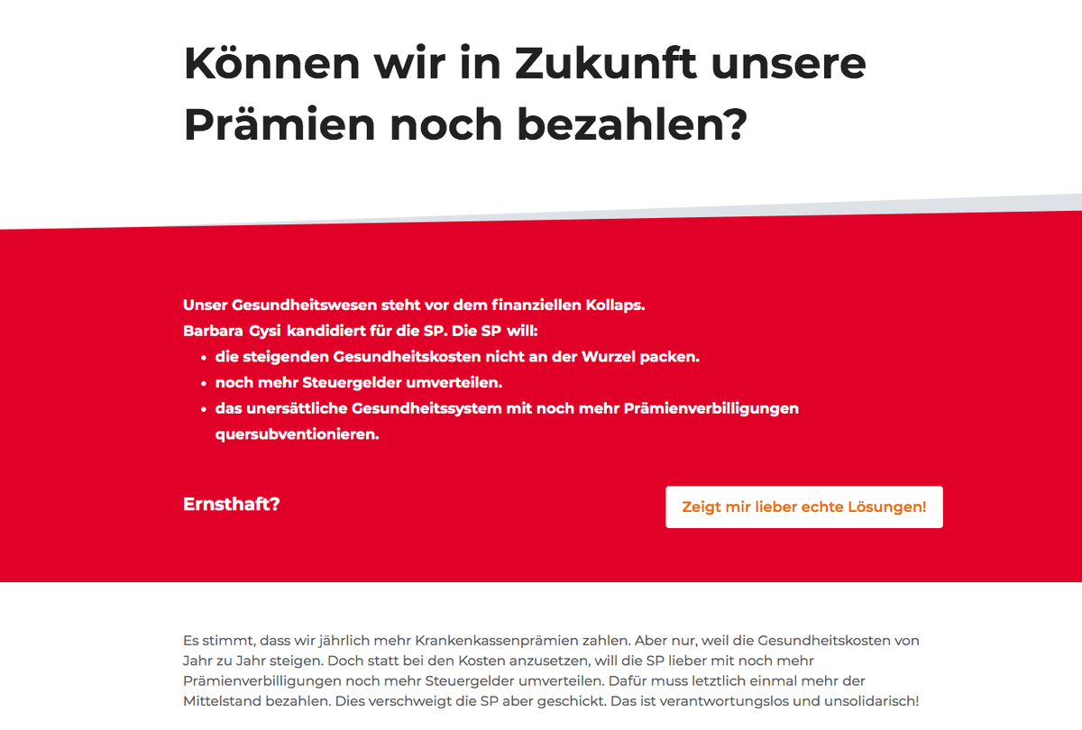 Die Kandidatenseite der CVP für Barbara Gysi (SP/SG).