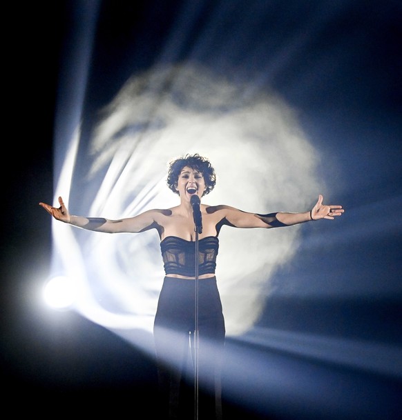 epa09212241 Barbara Pravi from France with the song &#039;Voila&#039; records a clip during the first dress rehearsal for the Second Semi-Final of the 65th annual Eurovision Song Contest (ESC) at the  ...