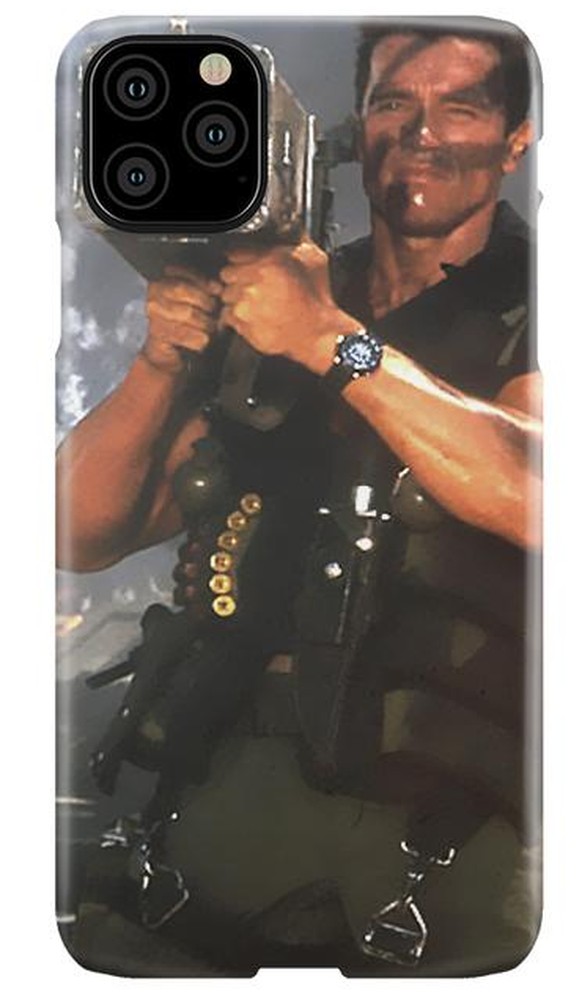 Den schiesswütigen Actionhelden aus «Commando» gibts auf diversen Handy-Schutzhüllen. Diese hier wird von Schwarzenegger selbst vermarktet.