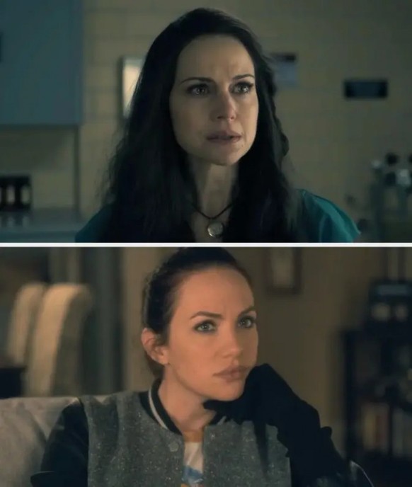 Carla Gugino as Olivia and Kate Siegel as Theo Crain in The Haunting of Hill House