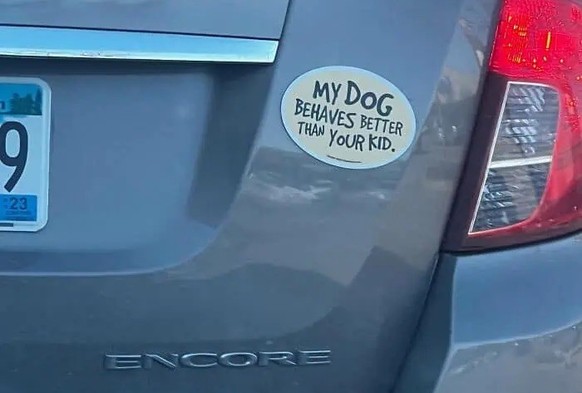 Okay bei diesen Autoaufklebern mussten wir lachen. 
https://pleated-jeans.com/2024/09/18/hilarious-bumper-stickers/