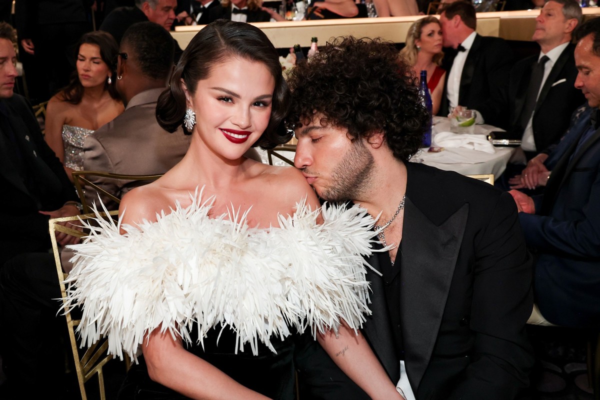 Selena Gomez, Benny Blanco at the 83rd Annual Golden Globes held at The Beverly Hilton on January 11, 2026 in Beverly Hills, California. (Photo by Christopher Polk/2026GG/Penske Media via Getty Images ...
