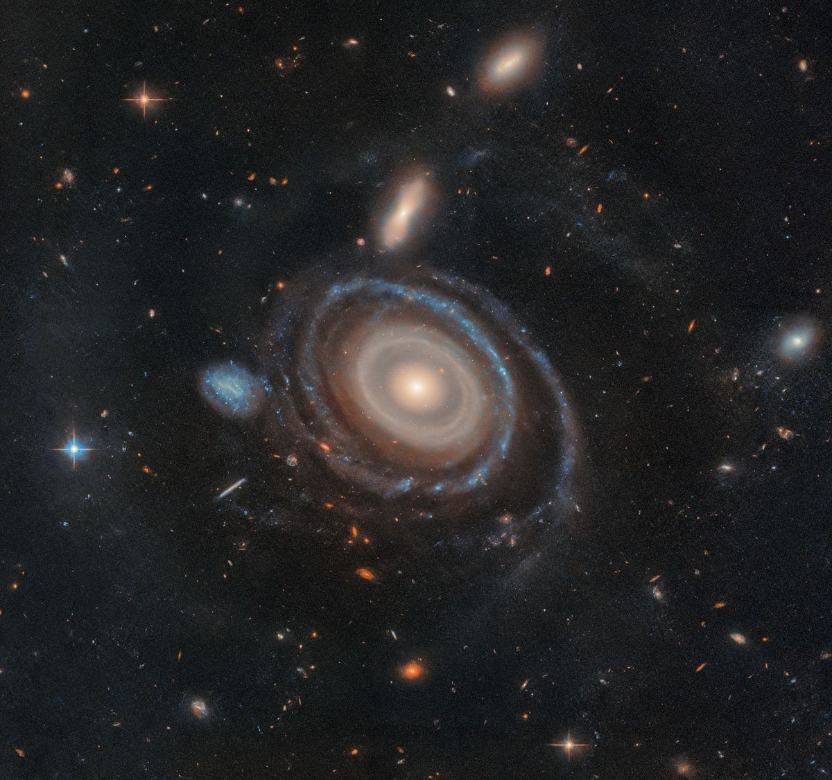 Bullseye!
This image from NASA’s Hubble Space Telescope, released on Feb. 4, 2025, shows the gargantuan galaxy LEDA 1313424, aptly nicknamed the Bullseye. A far smaller blue dwarf galaxy went through  ...