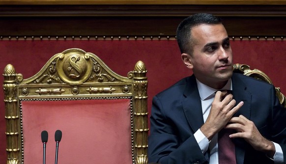 epa07760309 Italian Deputy Premier and Work and Economic Development Minister Luigi Di Maio, during a session in the Senate in Rome, Italy, 07 August 2019. The parliament voted on motions about the TA ...