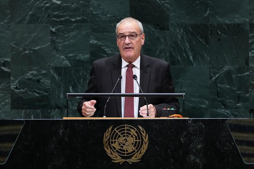 Switzerland's President Guy Parmelin addresses the 81st session of the United Nations General Assembly at U.N. headquarters Tuesday, Sept. 22, 2026. (AP Photo/Frank Franklin II)
Guy Parmelin