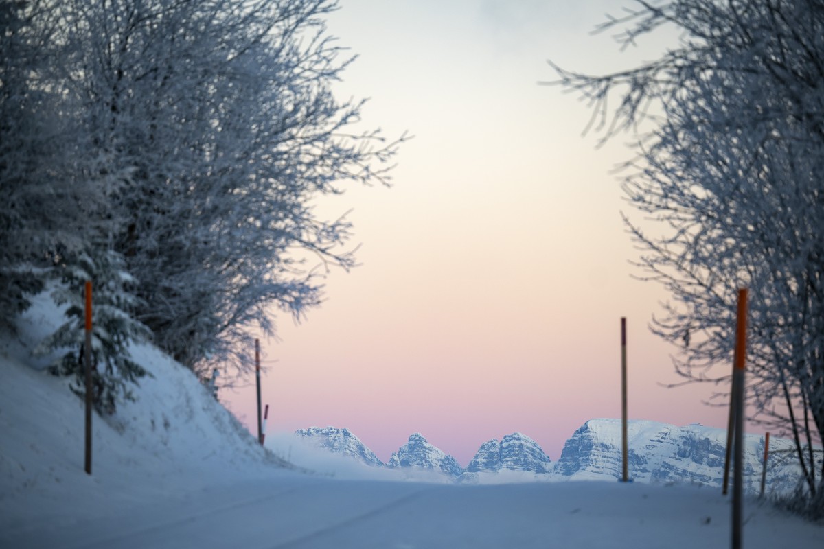 Die Churfirsten am Ende des Weges auf den Golerberg, aufgenommen nach den ersten Schneefaellen des Winters, am Dienstag, 18. November 2025, in St. Margrethenberg. (KEYSTONE/Gian Ehrenzeller). Freshly  ...