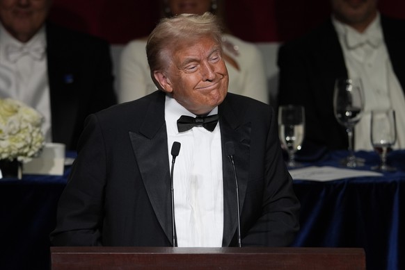 Republican presidential nominee former President Donald Trump speaks at the 79th annual Alfred E. Smith Memorial Foundation Dinner, Thursday, Oct. 17, 2024, in New York. (AP Photo/Julia Demaree Nikhin ...