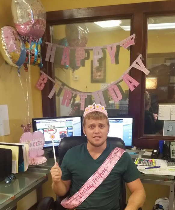 Funny birthday boy in the office