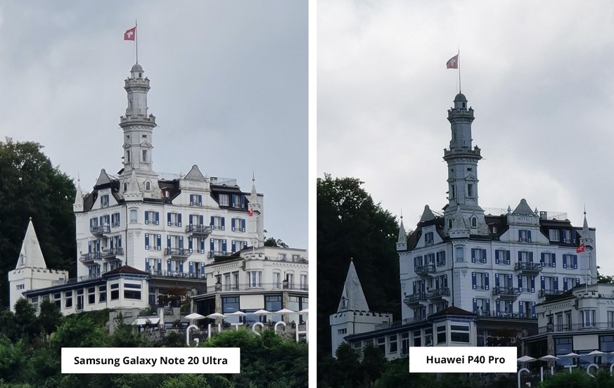 Zoom Samsung Note 20 Ultra vs. Huawei P40 Pro in Luzern.