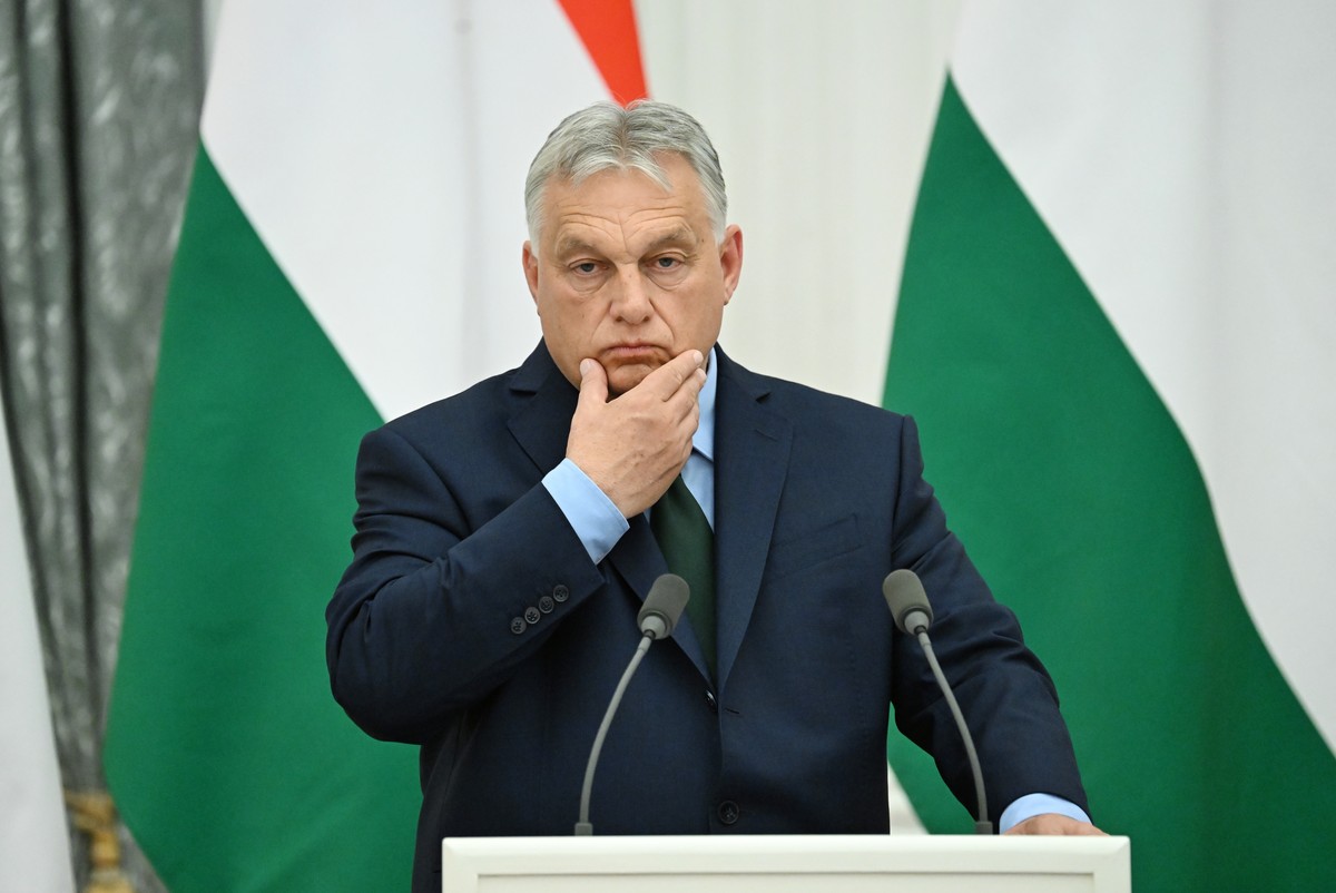 epa11459980 Hungarian Prime Minister Viktor Orban attends a joint press-conference with Russian President Vladimir Putin after their negotiation at the Kremlin, in Moscow, Russia, 05 July 2024. Viktor ...