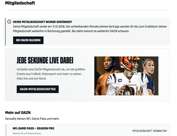 DAZN versucht, Abonnenten des NFL-Gamepass zu schröpfen. So kannst du dein Abo dennoch kündigen.