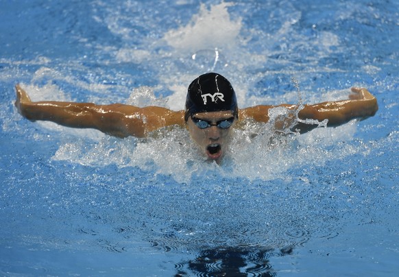 Switzerland&#039;s Jeremy Desplanches swims in a men&#039;s 400m individual medley heat during the swimming competitions at the 2016 Summer Olympics, Saturday, Aug. 6, 2016, in Rio de Janeiro, Brazil. ...