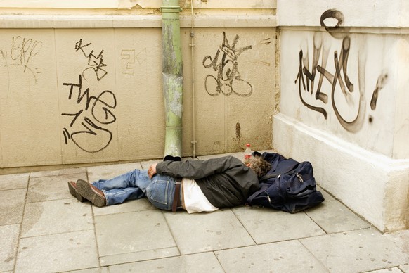 Homeless sleeping by Maria Huelf Church, Vienna, Austria