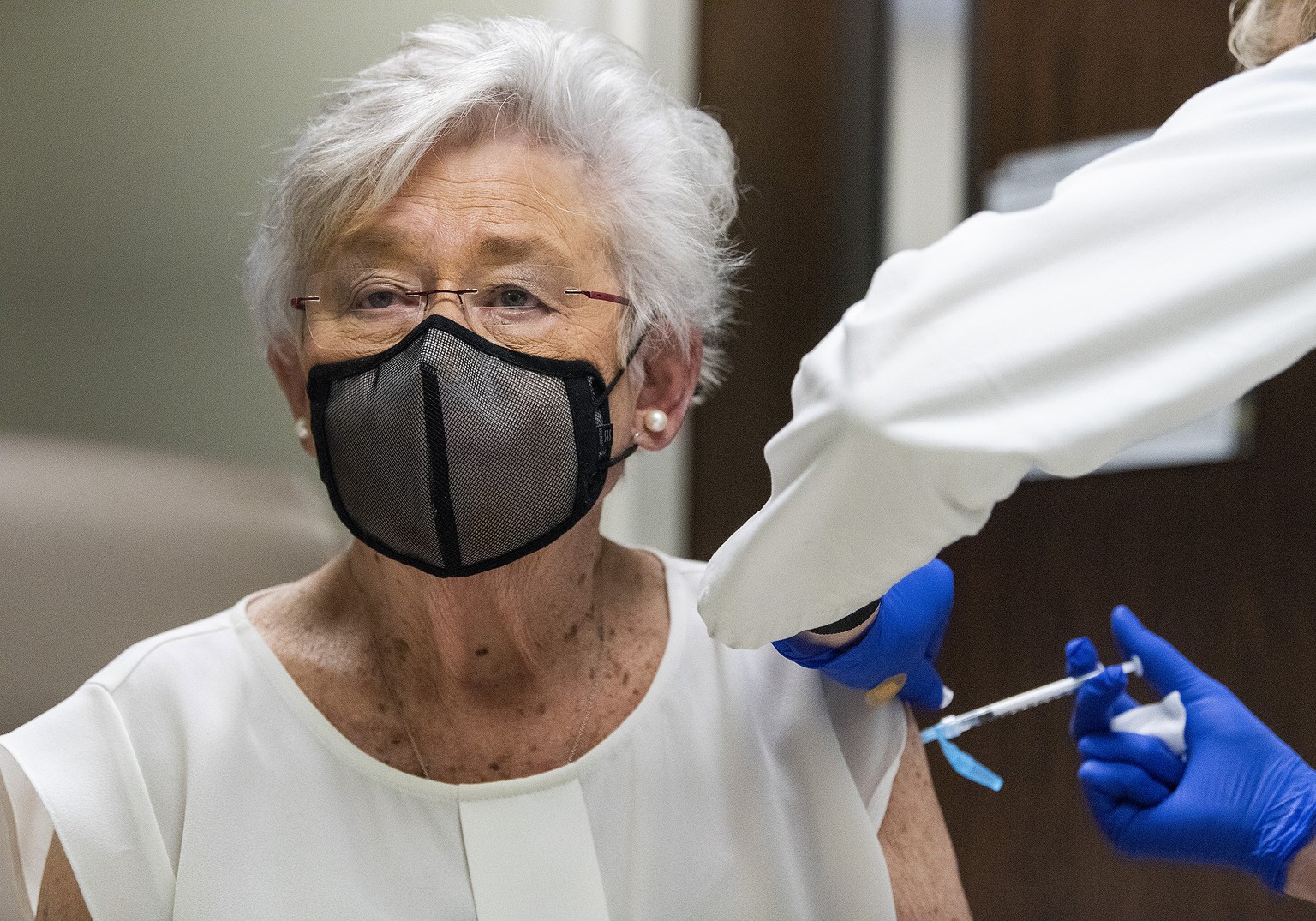 Alabama Governor Kay Ivey receives her second COVID-19 vaccine shot at Baptist Medical Center South in Montgomery, Ala., on Tuesday, Jan. 12, 2021. (Mickey Welsh/The Montgomery Advertiser via AP)
Kay  ...