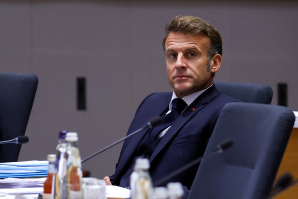 epa12475020 French President Emmanuel Macron attends the Euro Summit in Brussels, Belgium, 23 October 2025. EU leaders convene in Brussels to discuss the situation Ukraine, European defence, developme ...