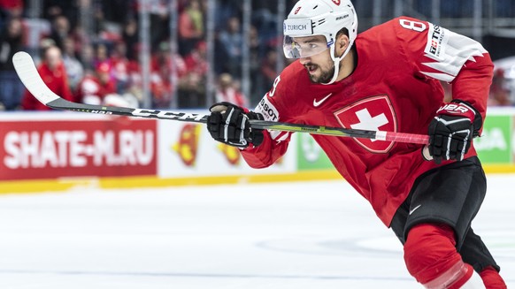 Switzerland&#039;s Vincent Praplan during the game between Switzerland and Norway, at the IIHF 2019 World Ice Hockey Championships, at the Ondrej Nepela Arena in Bratislava, Slovakia, on Wednesday, Ma ...