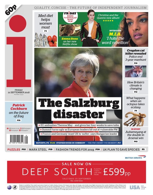 Brexit-Titelseiten nach dem Gipfel in Salzburg
