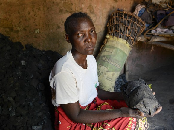 Zambia, charcoal ZAMBIA, Sinazongwe District, illegal deforestation, poor villagers sell charcoal to survive *** SAMBIA, Sinazongwe Distrikt, illegale Abholzung, arme Dorfbewohner holzen Wälder ab und ...