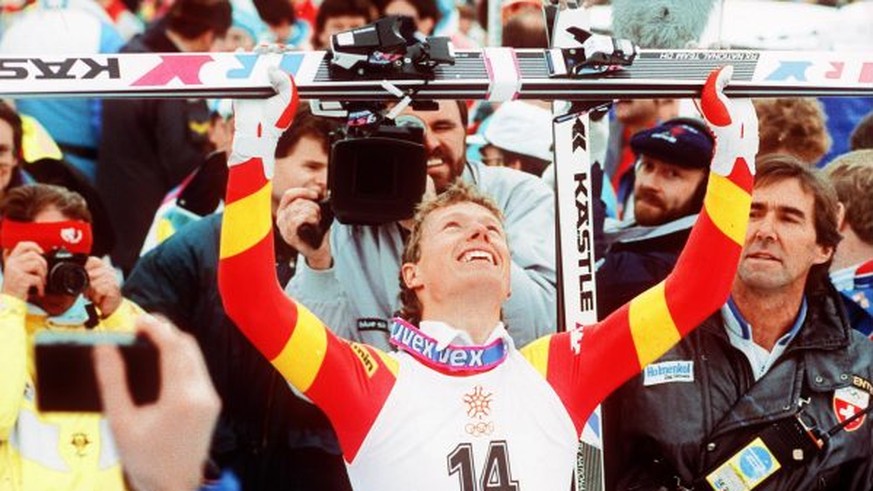 Der grösste Triumph der Schweizer Legende: Pirmin Zurbriggen wird Abfahrts-Olympiasieger 1988 in Calgary.