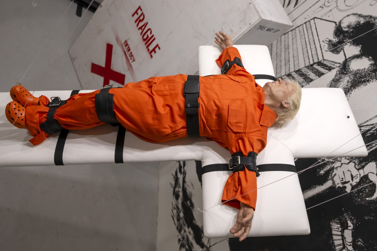 The artwork SAINT OR SINNER? by London artist Mason Storm is presented by Zug-based gallery Gleis 4 in the exhibition area of Kunstmeile Basel, in Basel, Switzerland, pictured on Friday, 31 October 20 ...