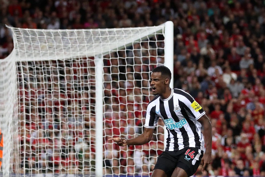 Mandatory Credit: Photo by Paul Greenwood/Shutterstock 13355523ac Alexander Isak of Newcastle United celebrates scoring his side s first goal to make the score 0-1 Liverpool v Newcastle United, Premie ...