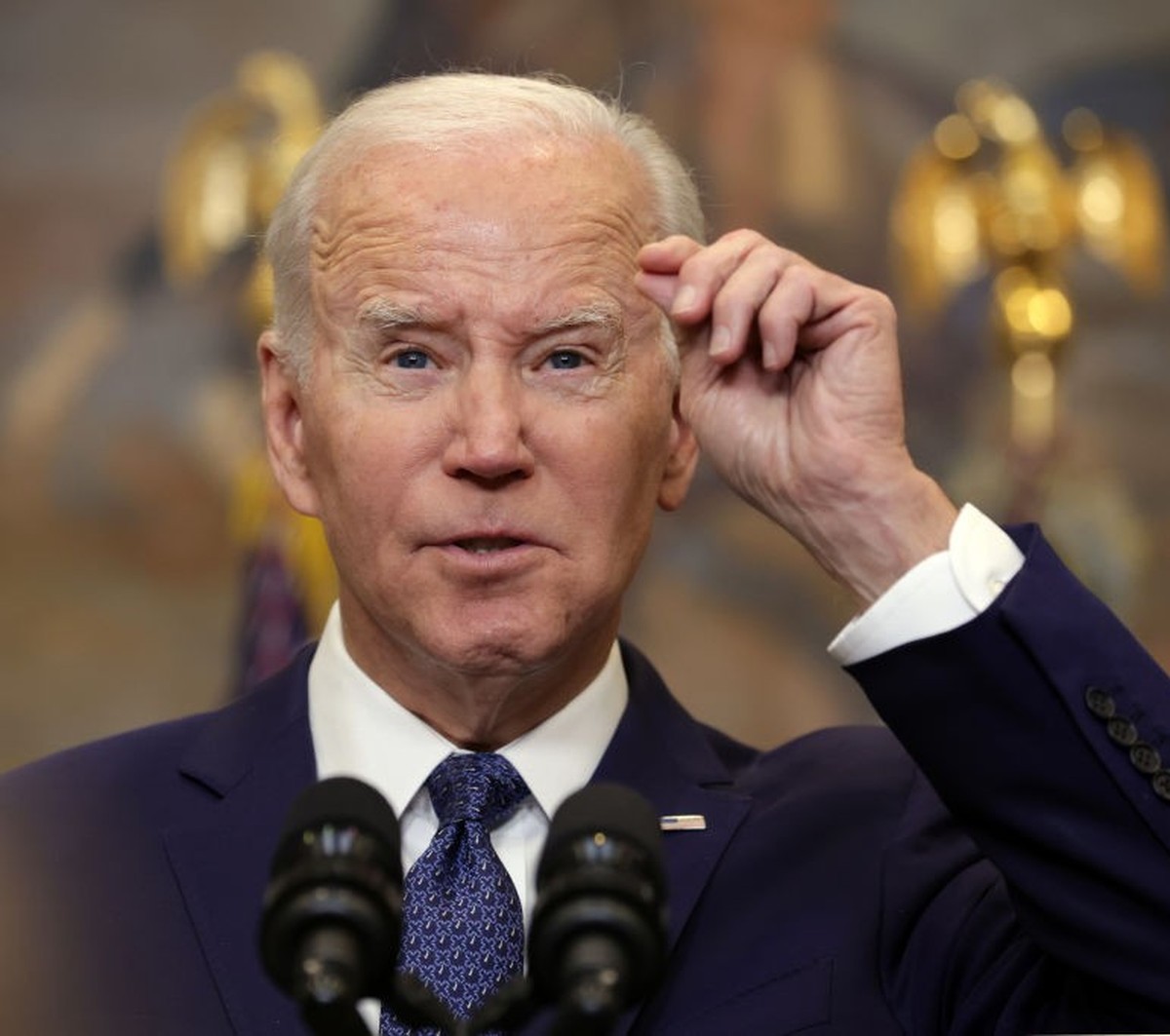 WASHINGTON, DC - JANUARY 25: U.S. President Joe Biden makes an announcement on additional military support for Ukraine in the Roosevelt Room of the White House on January 25, 2023 in Washington, DC. P ...
