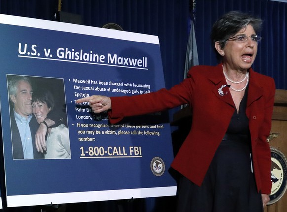 epa08523985 Acting United States Attorney for the Southern District of New York Audrey Strauss speaks during a news conference to announce charges against Ghislaine Maxwell for her alleged role in the ...