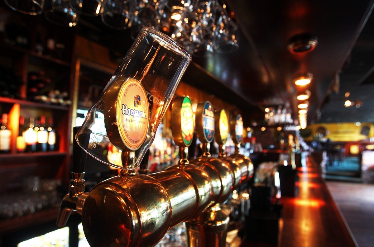 MOTALA, SWEDEN- 11 MARCH 2011: Different kinds of spirits and beer in the bar at a tavern, restaurant, nightclub. Photo Jeppe Gustafsson