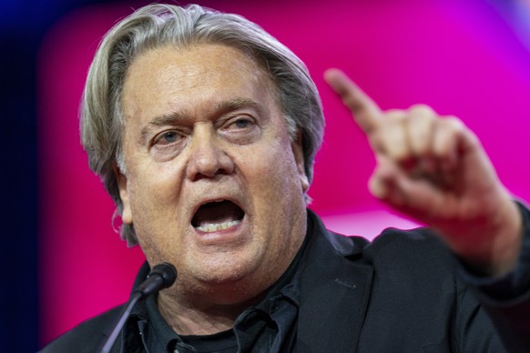 Steve Bannon speaking at the Conservative Political Action Conference, CPAC 2023, Friday, March 3, 2023, at National Harbor in Oxon Hill, Md.  (AP Photo/Alex Brandon) Steve Bannon