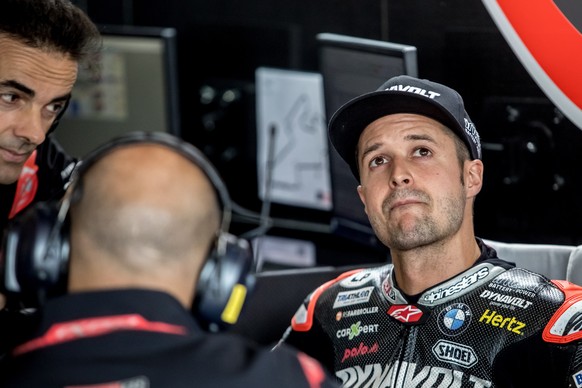 epa07754668 Swiss Moto2 rider Thomas Luethi of Dynavolt Intact GP during the free practice of the Motorcycling Grand Prix of the Czech Republic, 03 August 2019. The race will take place on 04 August 2 ...